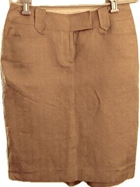 Belvest Women's Tan/Brown Linen And Silk Textured Pencil Skirt - Size 8
